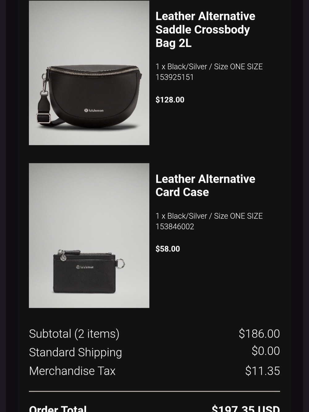 Lululemon Athletica Black Leather-Alternative Saddle Crossbody Bag 2L and Wallet